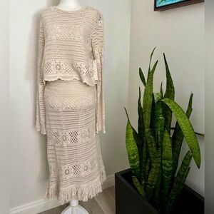 New with Tags Crochet Two-Piece Skirt Set in Cream from Bloomingdale’s - Large
